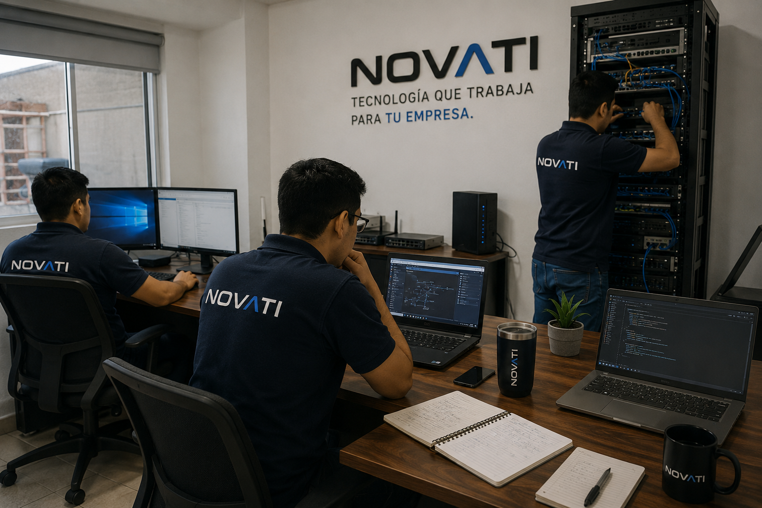 Equipo NOVATI trabajando en infraestructura tecnológica